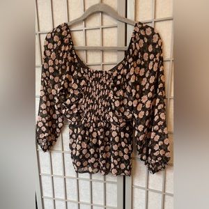 AE chiffon rouched babydoll floral blouse